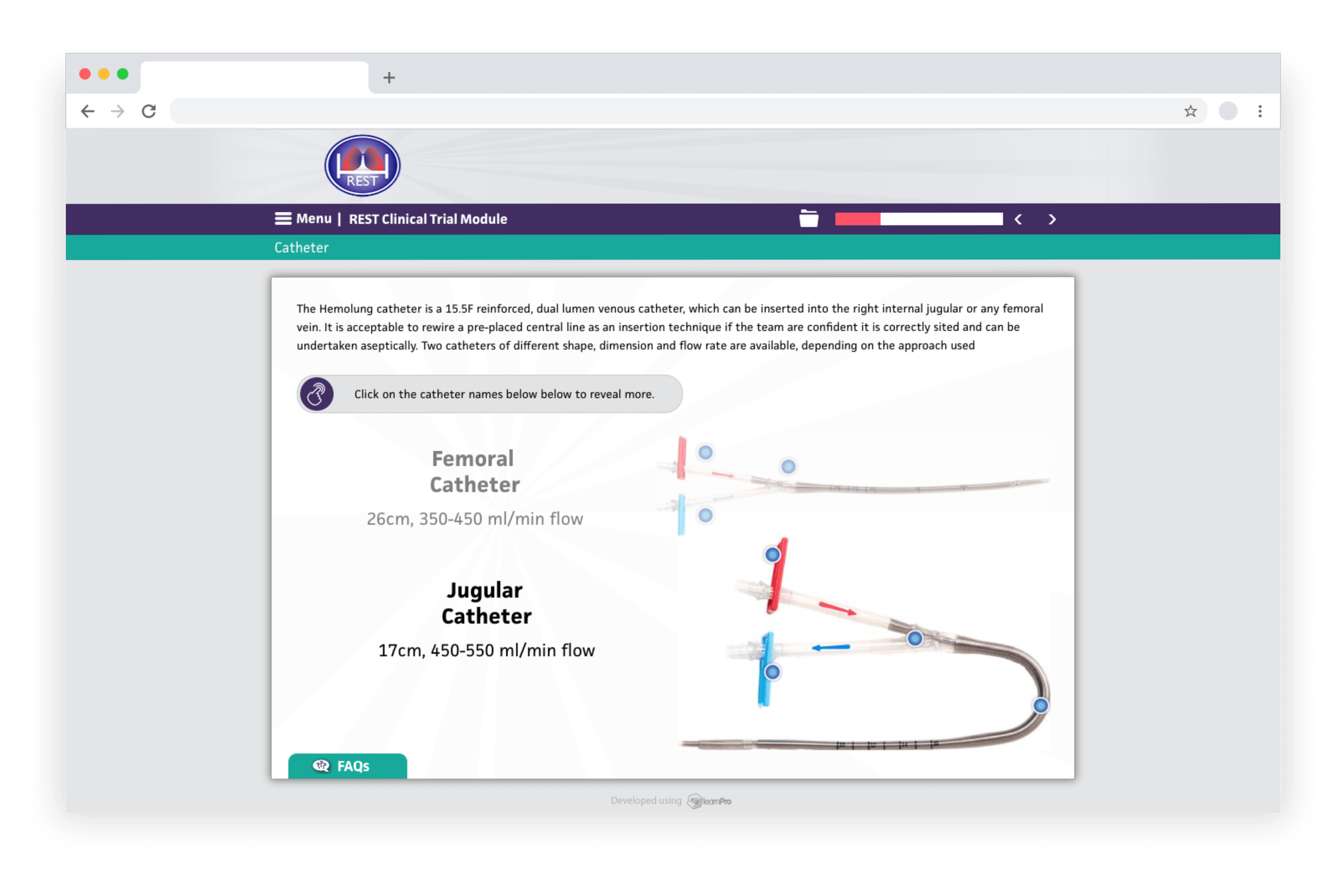 Example e-learning showing a REST Clinical Trial course developed in LAB Advanced