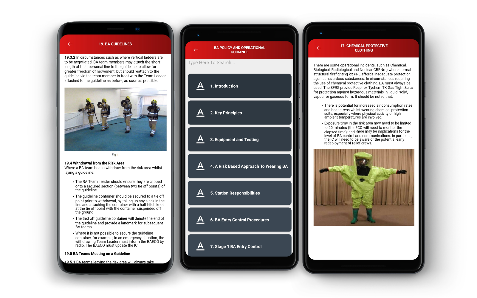 Fire and Rescue Services Using Data Banks. Risk management documents and operational checklists displayed on mobile devices